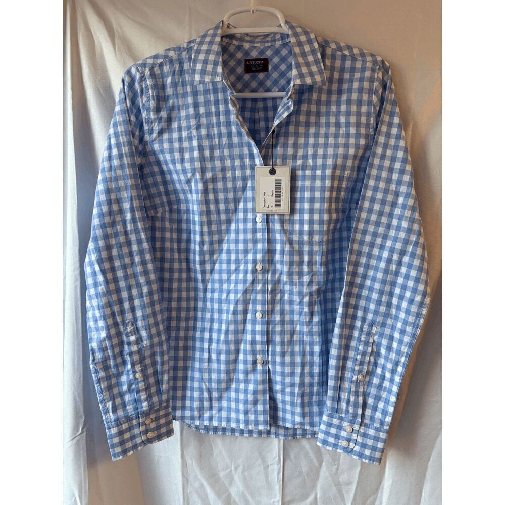 Untuckit Womens Aria Blue and White Checkered Button Up in Regular Fit Size 4